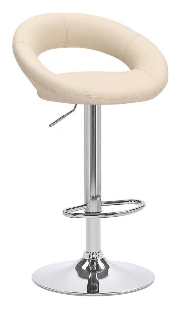 Lamboro Sorrento Kitchen Bar Stool, Chrome Footrest, Height Adjustable Swivel Gas Lift, Home Bar & Breakfast Faux-Leather Barstool, Cream