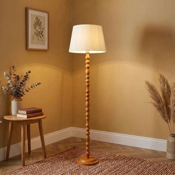 Oak Wooden Classic Standing Floor Lamp Base with Rippled Pole Design Image 6