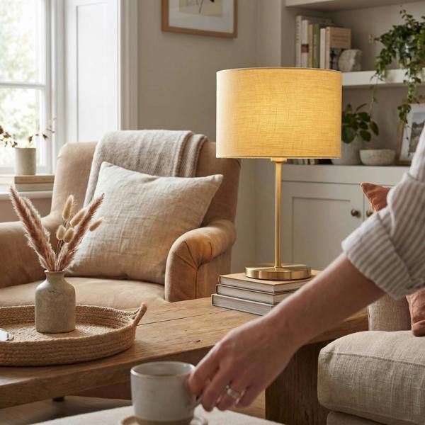 Designer Soft Mellow Yellow Textured Linen Fabric Circular Lamp Shade Image 6
