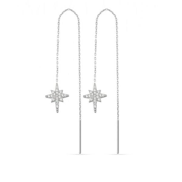 Spero London Northernstar Starburst Sterling Silver Chain Drop Earrings - Pair