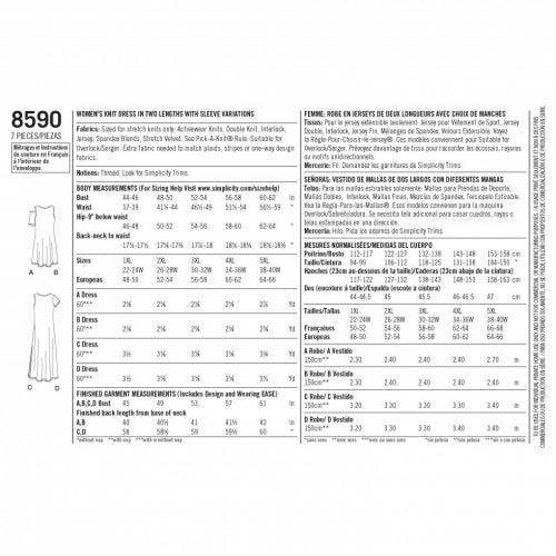 Simplicity Sewing Pattern 8590, Dresses for Women, A (1XL-2XL-3XL-4XL-5XL) - Easy