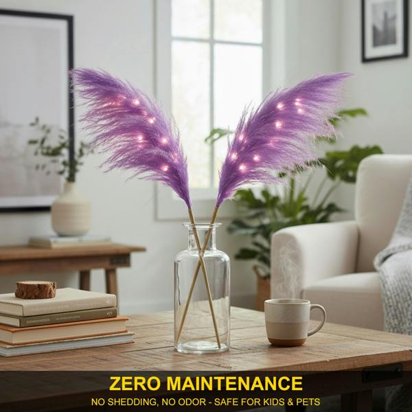 45cm Purple Artificial Pampas Grass with Warm White LEDs, Battery-Operated Decorative Stem image 9