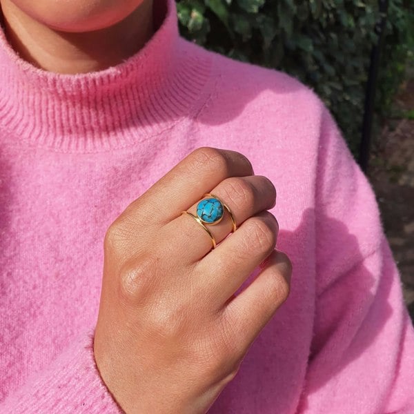 Turquoise Gemstone Gold Vermeil Played Statement Ring