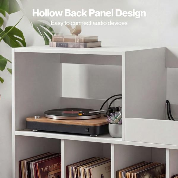 Levede Record Player Stand 300+ Album Storage Turntable Cabinet Rubber Wood White