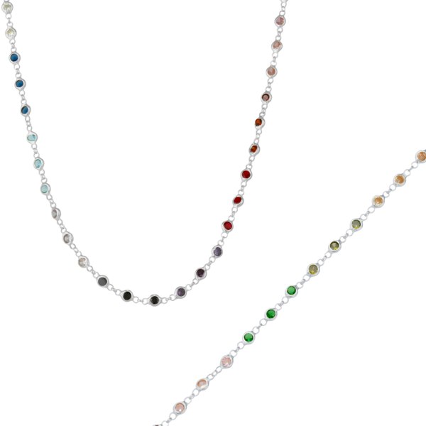 Spero London Colourful Rainbow Jewelled Sterling Silver Chain Necklace and Bracelet Set