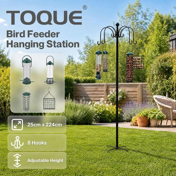 TOQUE Complete Bird Feeding Station Outdoor Garden Wild Birds Feeder 4 Feeders