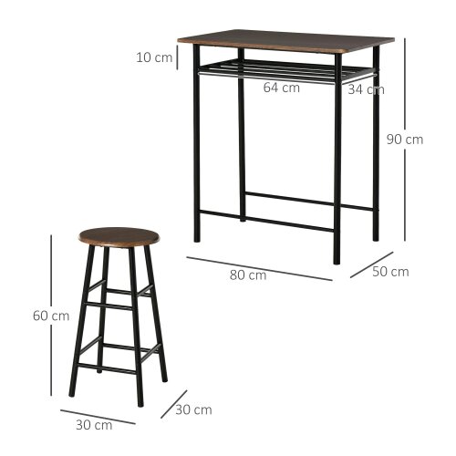Wyld Haus Yoliba Metal And Wooden Black And Oak Breakfast Bar Table And Stool Set With Storage Shelving