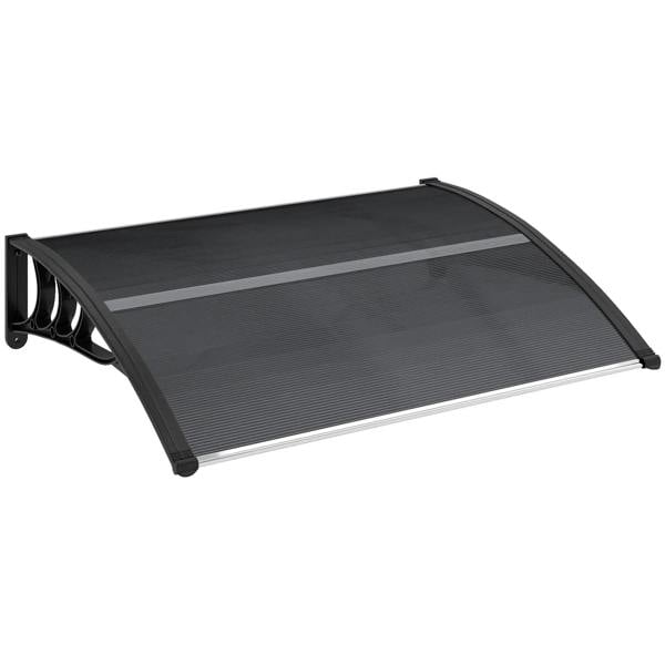 Black front door canopy awning with curved rigid cover and wall bracket arms