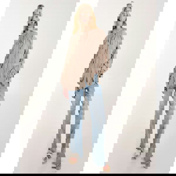 Blue Vanilla Long Cuff Sleeve Button Down Tie Front Shirt