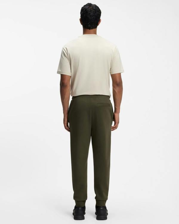 BOSS Green Hadiko Mens Stretch - cotton track pants with puff - print logo - Olive 398 | CHO | Designer Mens,Trousers,Joggers