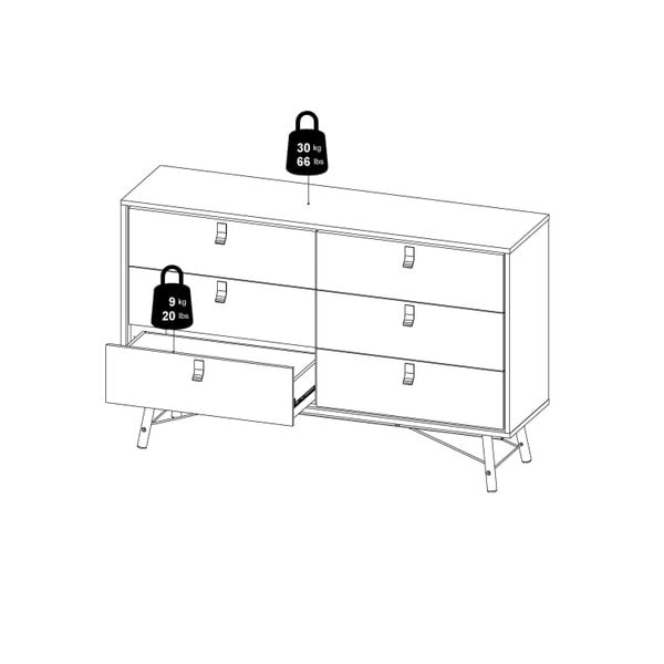 Wyld Haus Juno Black and Walnut Wood Wide Double Chest of 6 Drawers