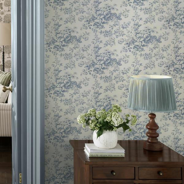 Laura Ashley Toile Delight Cornflower Blue Wallpaper