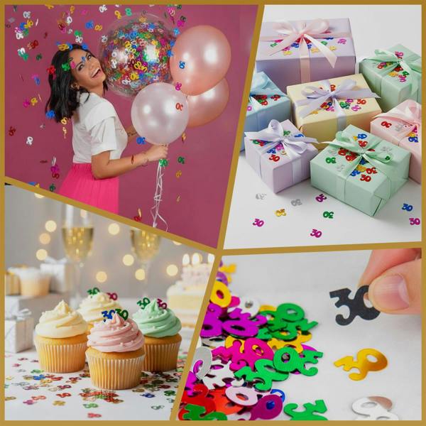 30th Birthday Multicolour Metallic Foil Confetti Pack, Table Decoration for Parties image 2