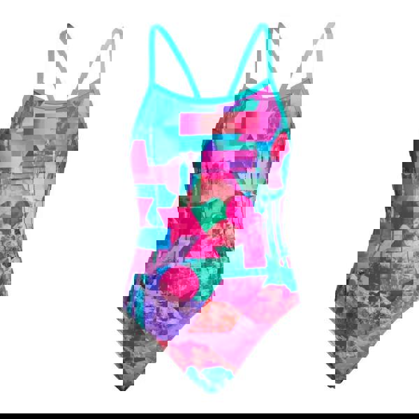 Funkita girls snap single strap swimsuit in multicolored abstract print