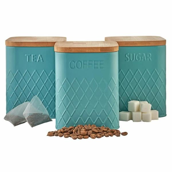 Cooks Professional 5 Piece Embossed Kitchen Storage Set with Bamboo Lids | Teal