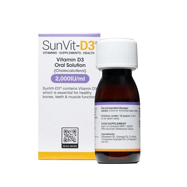 2,000IU Vitamin D3 (50ug) Daily solution (Orange Flavoured) - SunVit - D3