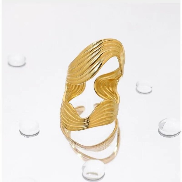 The Colourful Aura Textured Wave Adjustable Ring Open Statement Band (Gold/Silver)
