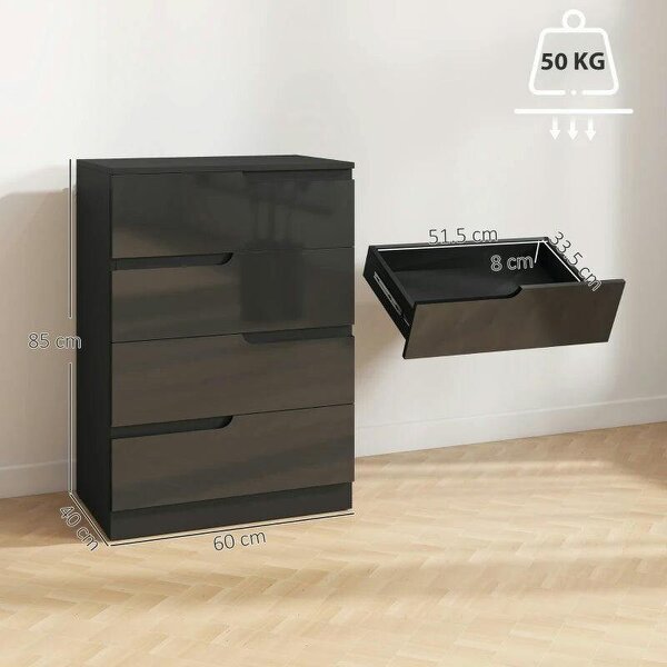 Chest of Four High Gloss Front Drawers - Black
