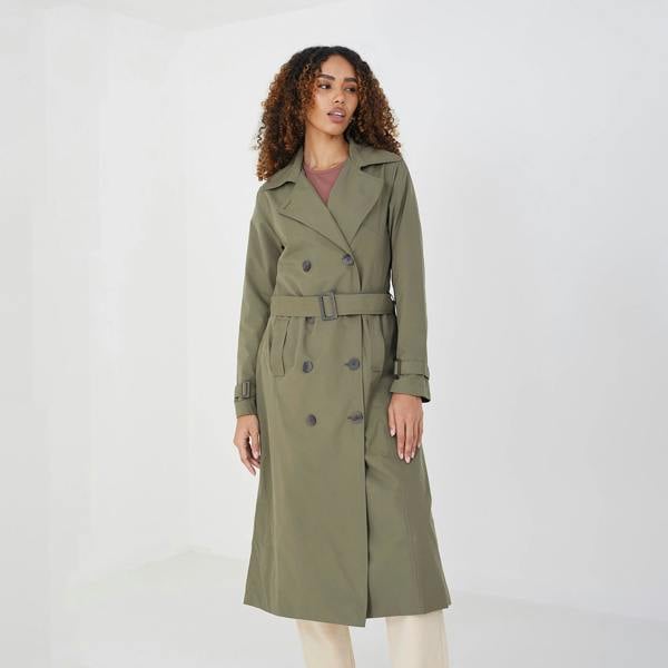 Brave Soul Light Khaki Double-Breasted Longline Trench Coat  - Light Khaki Image 1