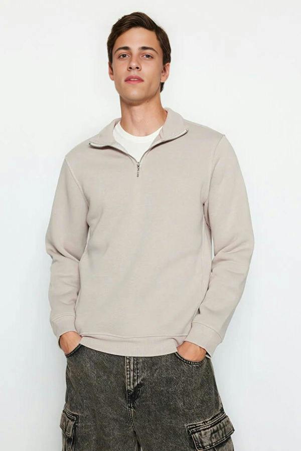 WOVCOR Stand Collar Zippered Basic Men's Sweatshirt