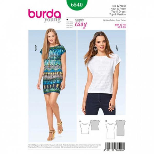 Burda Sewing Pattern 6540 Dresses and Tops For Women, 6 to 20 - Easy