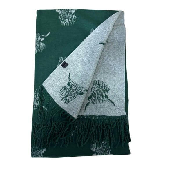 Love EMVY Highland Cow Scarf – Reversible Cashmere Blend Winter Wrap with Tassel Edge
