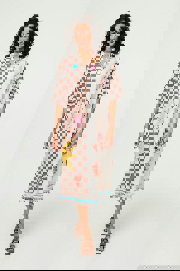 Green | Abstract 1/2 Sleeve Midi Shift Dress