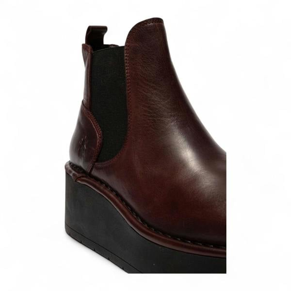 Fly London Womens Wine Red HELY268 Chelsea Leather Ankle Pull-On Platform Comfort Boots