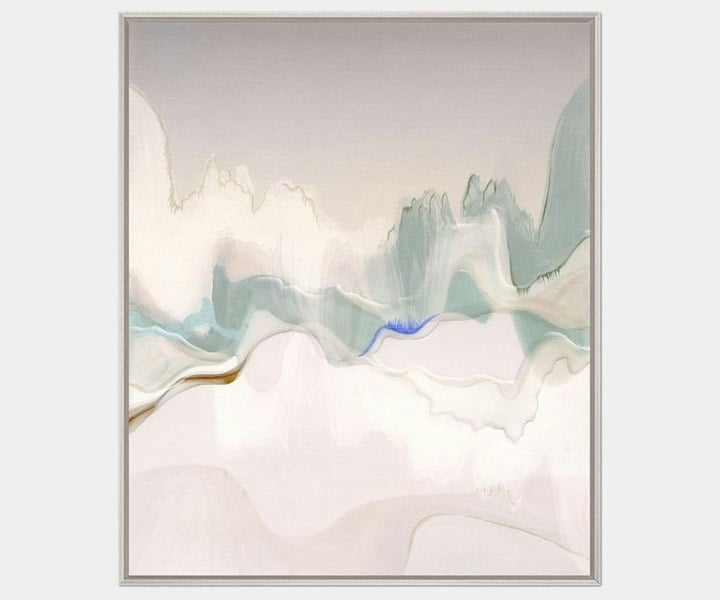 Modern abstract art from the Nito Collection with soft greens and blues, perfect for elevating high-end interior design.