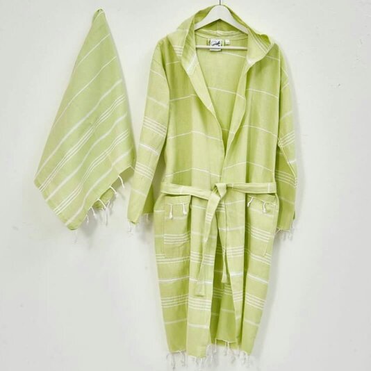 Cotton and Olive SET: Tassel Unisex Hammam Robe + Bath Sheet Set