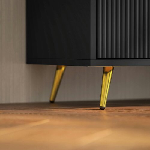 Wyld Haus Ellini Wooden Black TV Stand With 2 Open Shelves 2 Doors For Screens Up To 55 Inches