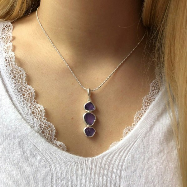 Rough Stone Amethyst Necklace in Sterling Silver - Reeves & Reeves