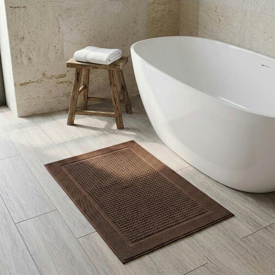 Vision V850 - 2 Pack 100% Cotton Bath Mats - Chocolate - Bath Mat - 100% Cotton