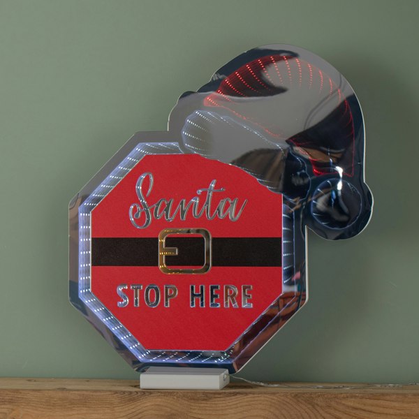 Samuel Alexander 40cm Light up Christmas Santa Stop Here Sign with Hat Infinity Decoration & LEDs