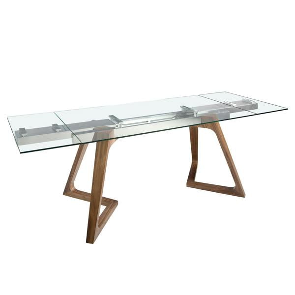 Angel Cerdá Rectangular tempered glass and walnut extending dining table 1115