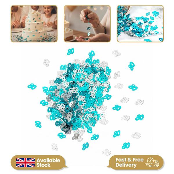 80th Birthday Blue and Silver Confetti Pack, Metallic Foil Table Decoration for Party Displays image 2