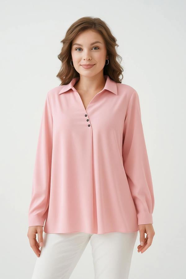 Hoxton Gal Relaxed Fit Long Sleeves Blouse in Pink