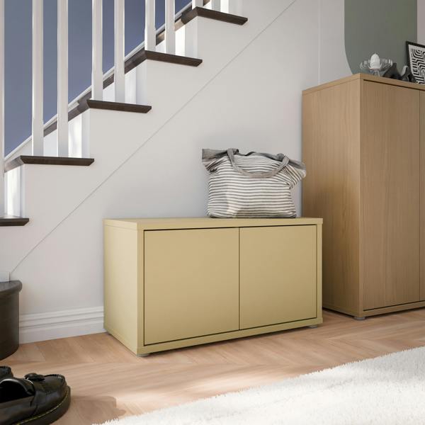 Furniture To Go Alice Springs Bench with 2 Doors Push-to-Open in Butter Yellow