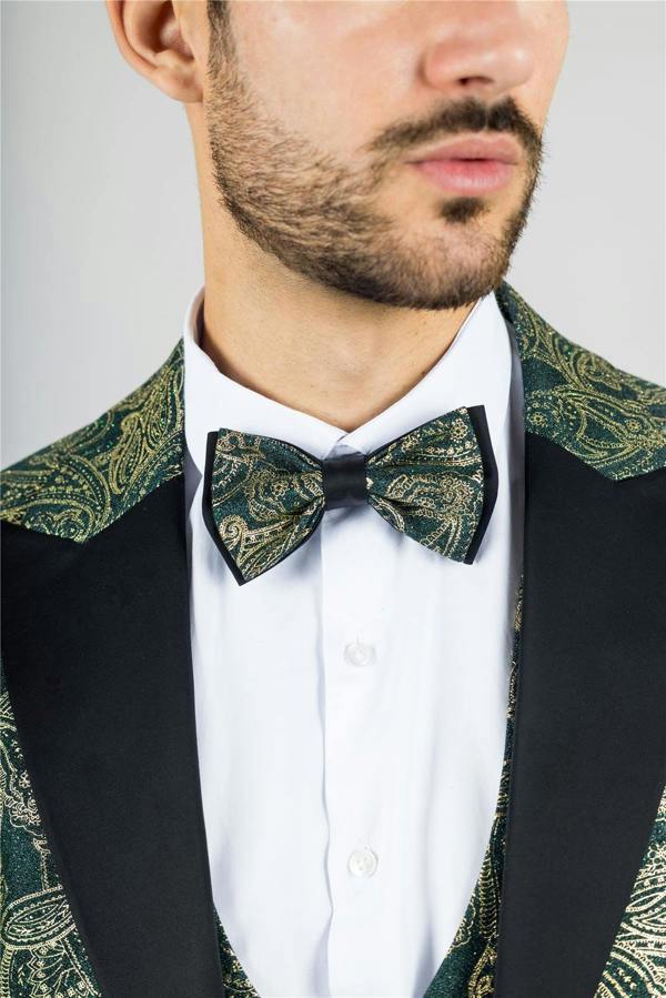 Infinity Leather Men's 4 Piece Green Paisley Wedding Suit Tailor Fit