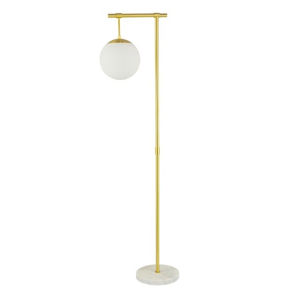 Designer Satin Gold Floor Lamp with Opal White Globe Glass Shade and Marble Base Image 2