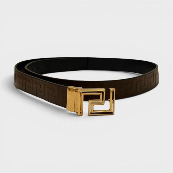 Versace Logo Belt Calf Leather Chocolate Black Gold