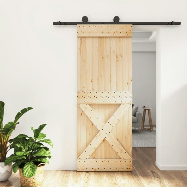 Berkfield Sliding Door with Hardware Set 80x210 cm Solid Wood Pine