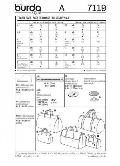 Burda Sewing Pattern 7119 Bags - Easy