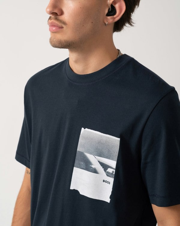 BOSS Orange Te Container Mens Graphic Print T-Shirt - Dark Blue 404