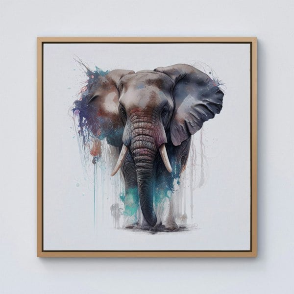 Warren Reed Elephant Splash Art Framed Canvas