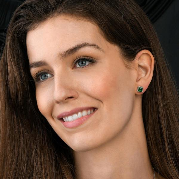 namana 925 Sterling Silver Square Shaped Green Halo Stud Earrings for Women