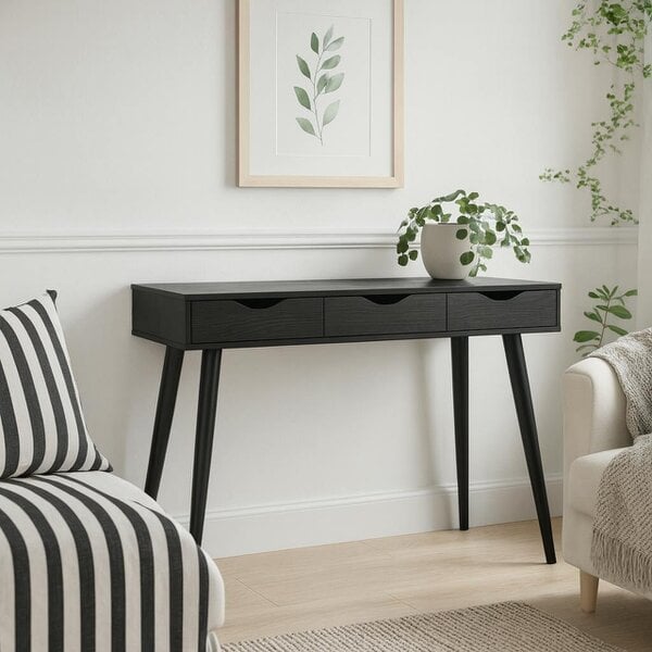 Wyld Haus Dresden Black Wooden Office Desk 3 Drawers