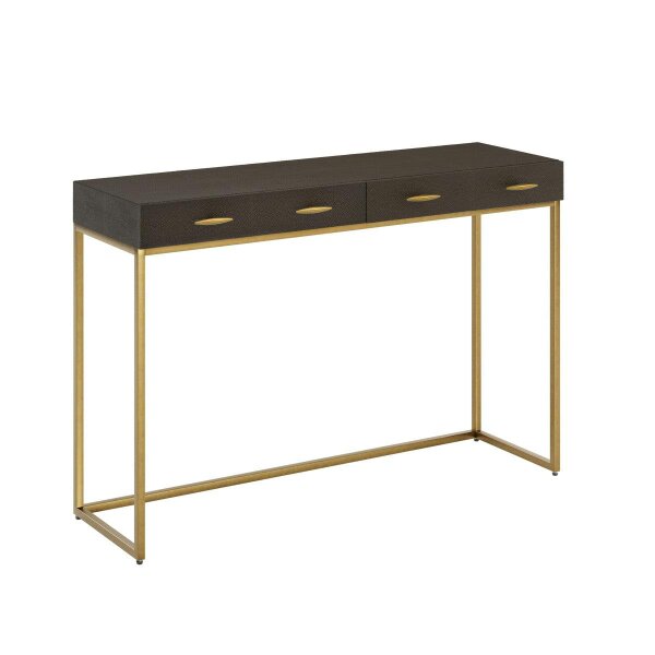 Wyld Haus Mandalo Brown Shagreen and Brass 2 Drawer Console Table