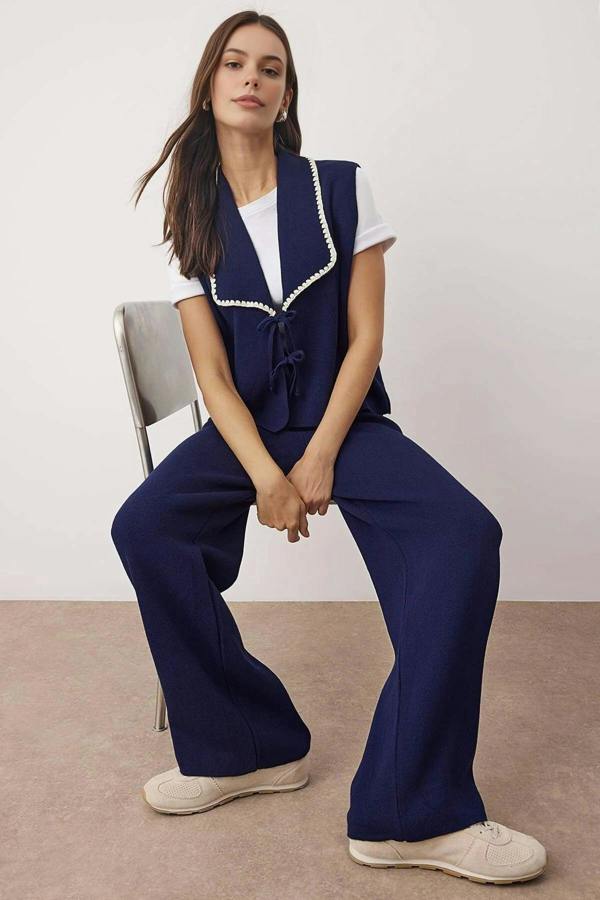 WOVCOR 2-Piece Vest-Pants Knitwear Bottom-Top Set