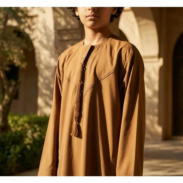 HM11 - Boy's Thobe Emirati Omani Bobble Button String Tassel - Camel - Thobez - 9